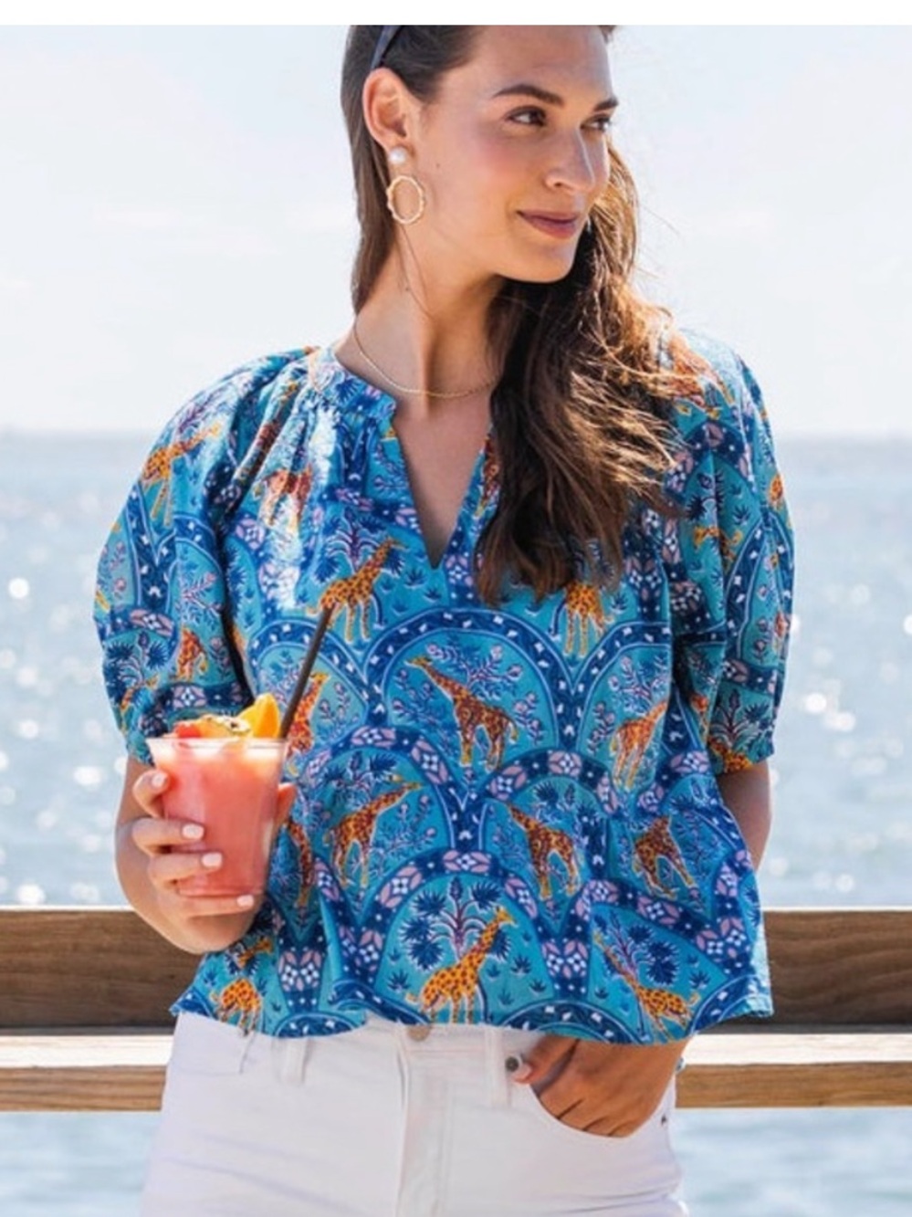Printfresh Organic Cotton Giraffe Print Blouse Small